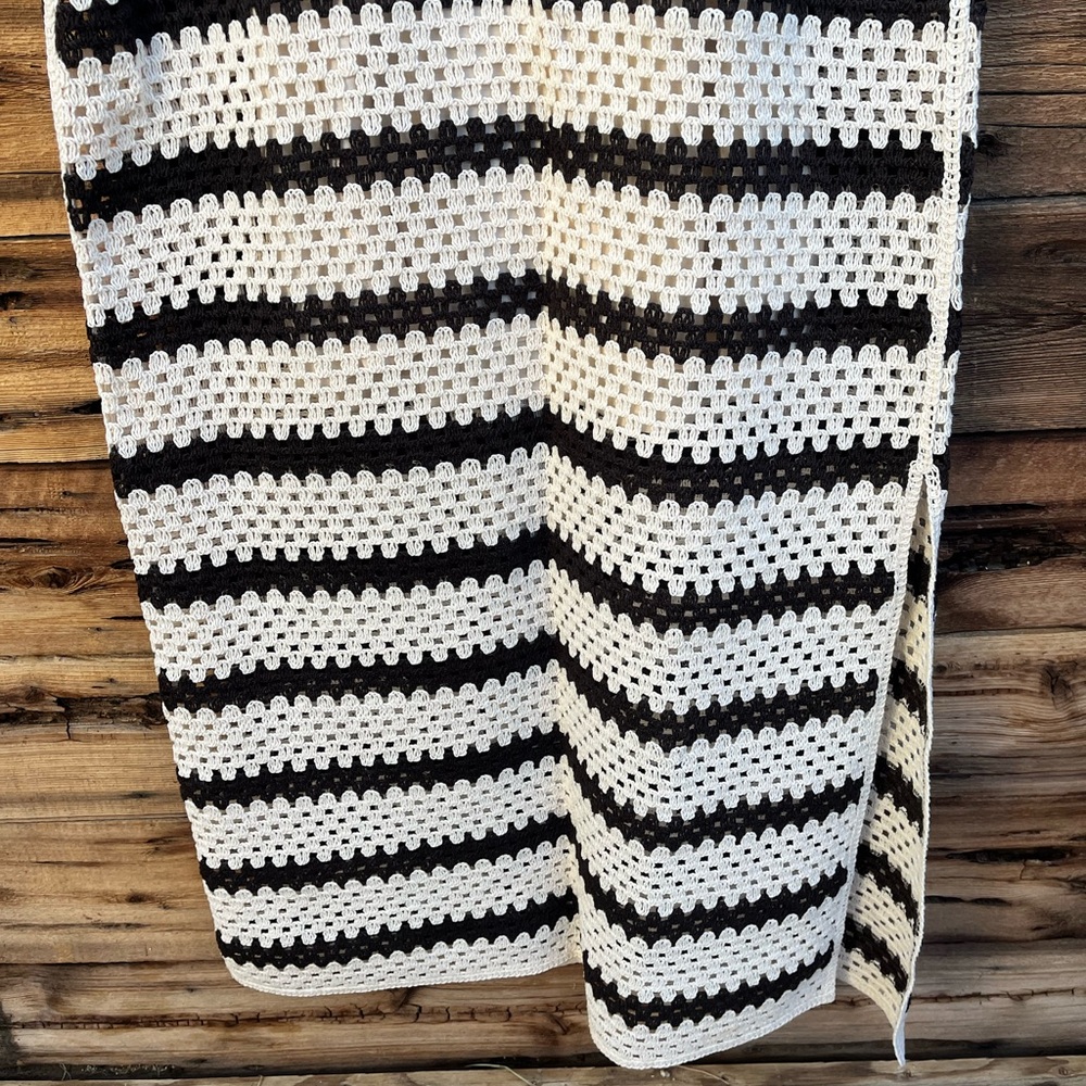 MASSIMO DUTTI | NWT Black Cream Striped Crochet Maxi Dress M - Picture 3 of 8